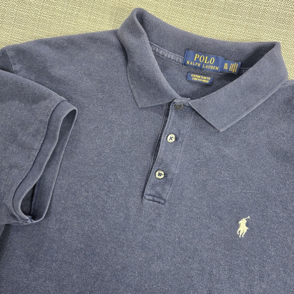 Ralph Lauren Polo Shirt Mens‎ Extra Large Navy Blue Custom Slim Fit Stretch Mesh